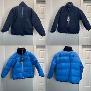Reversible Polar Quilted sherpa Jacket Large Navy Cornflower